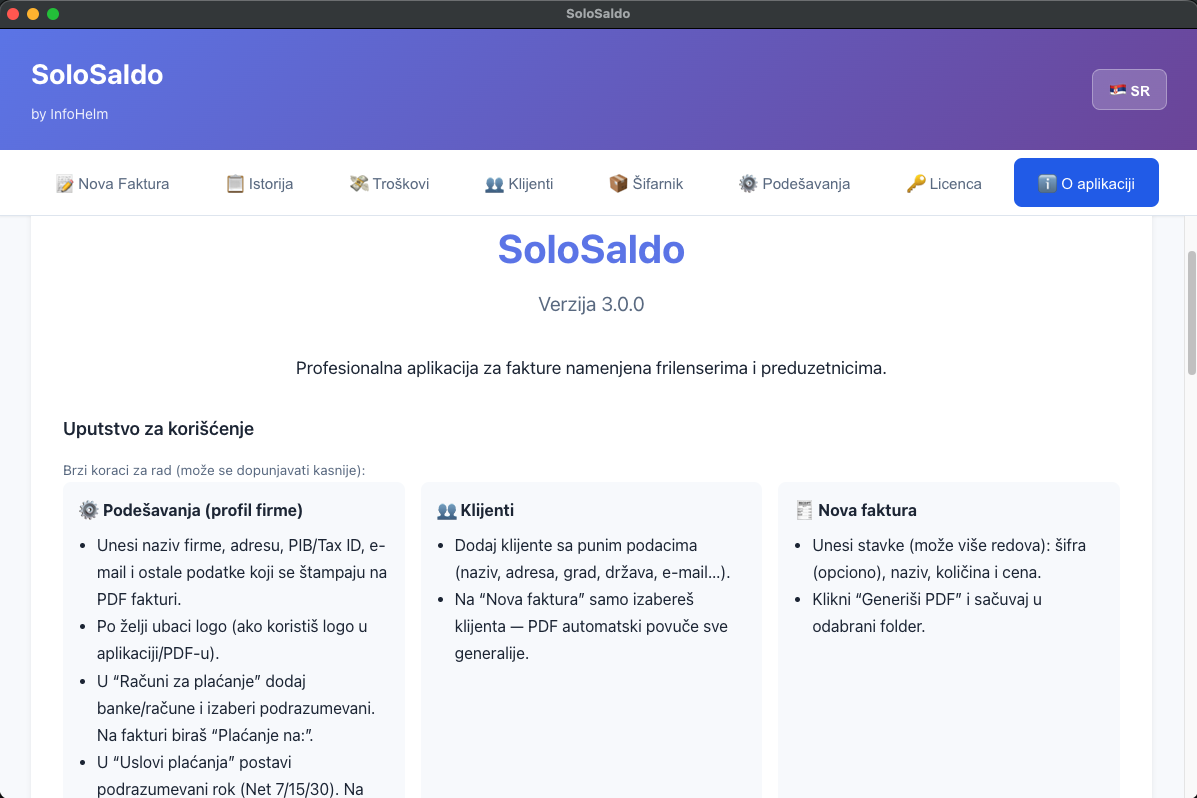 SoloSaldo — O aplikaciji