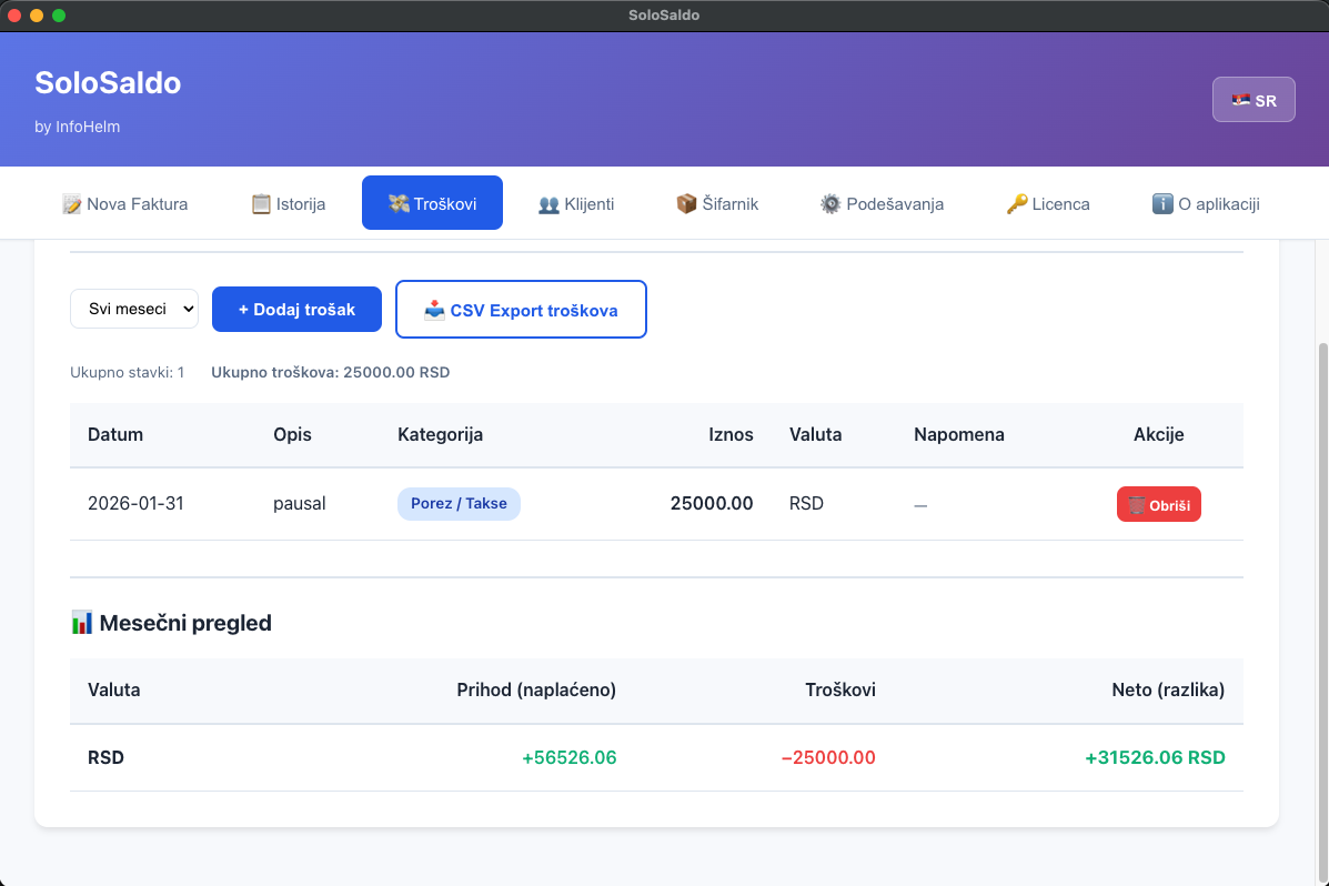 SoloSaldo — Troškovi